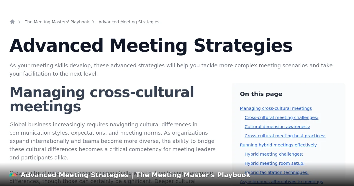 Advanced Meeting Strategies | The Meeting Master's Playbook